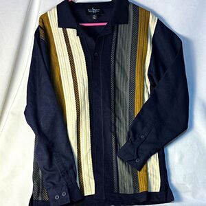 Steve Harvey Celebrity Edition Men's M Long Sleeve Knit Polo Striped Navy